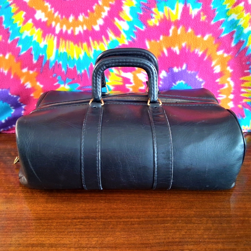 Vintage Homa Doctors Bag Medical Black Leather Brass Hardware Zipper Top Classic